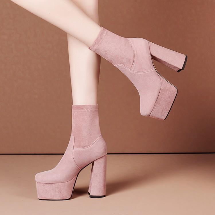 Women's Square Toe Platform High Heel Ankle Boots