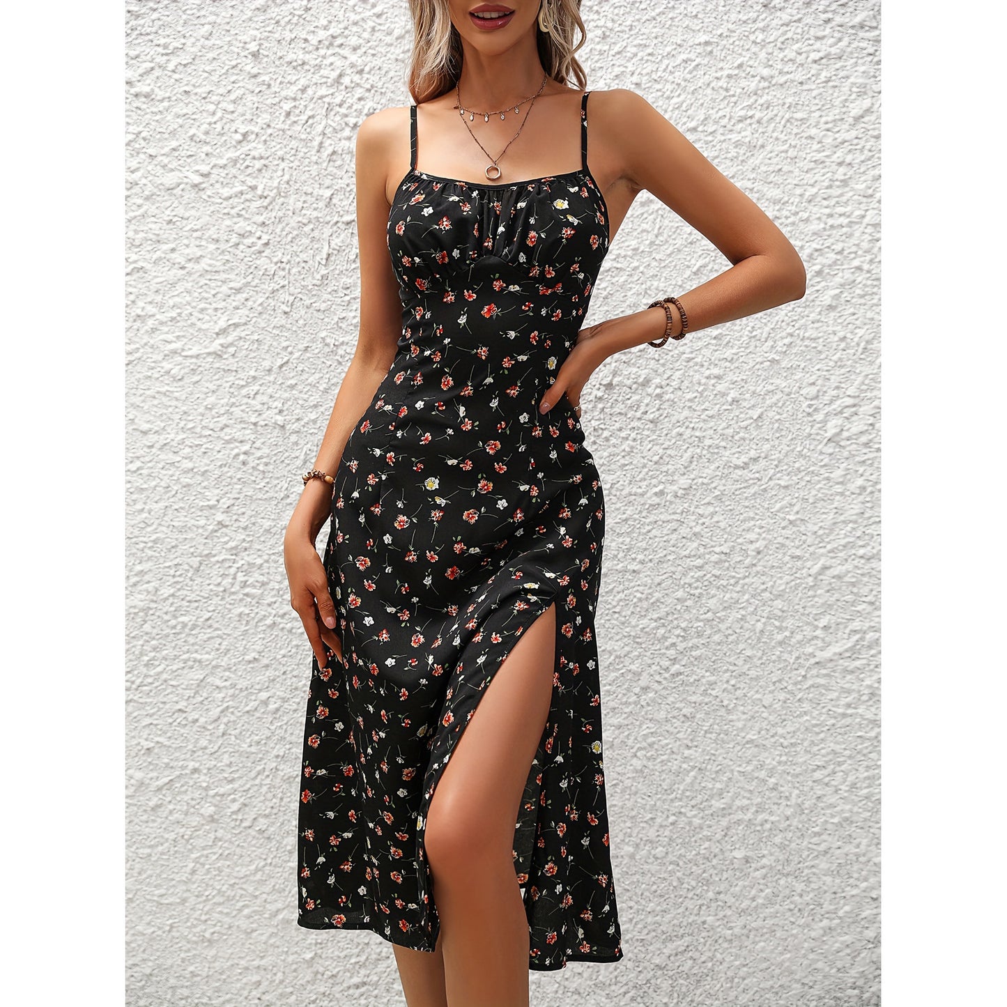 Robe longue à bretelles imprimée à pois, tenue d'été Sexy avec fente, vêtements pour femmes, nouvelle collection