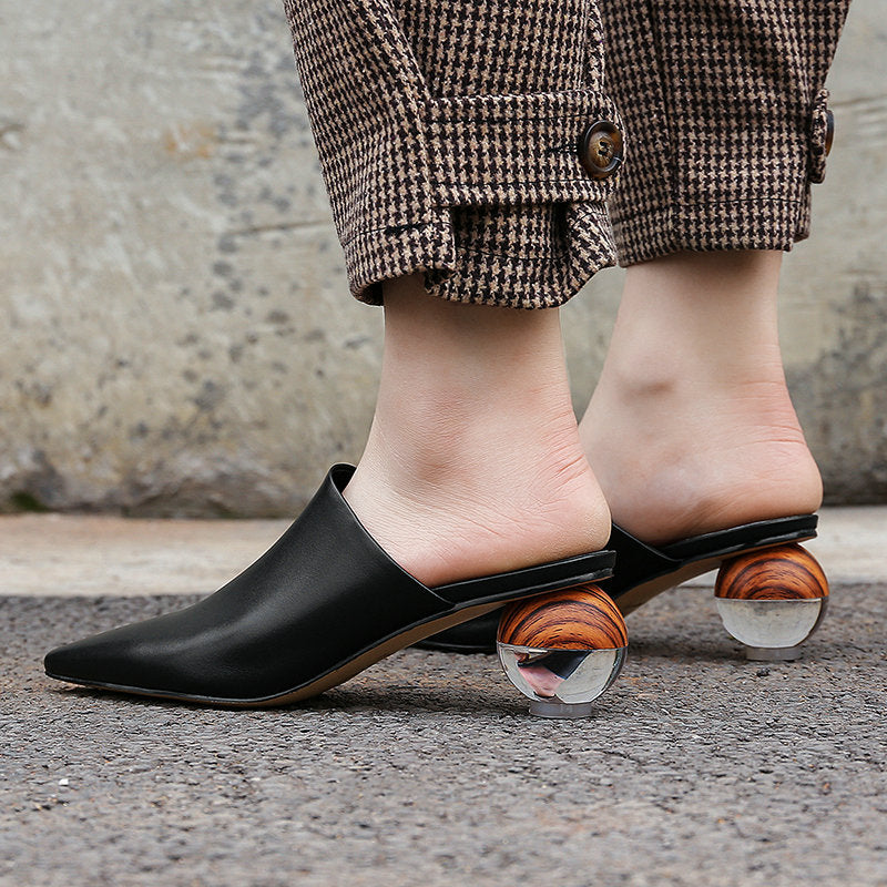 Sandales à bout fermé simples Mules à bout pointu Chaussures Talon épais en cristal