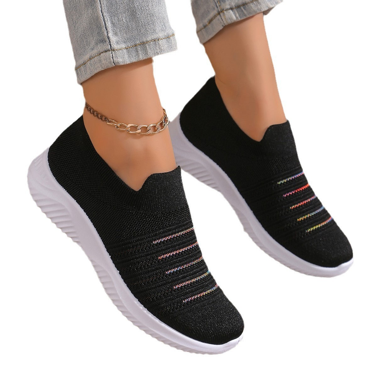 Zapatos de mujer ligeros FlyKnit de talla grande, planos y transpirables