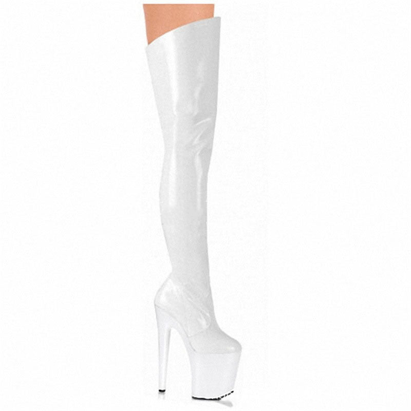 High heel patent leather stretch boots