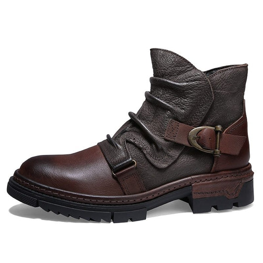 Botas retro arrugadas de cuero genuino para hombre