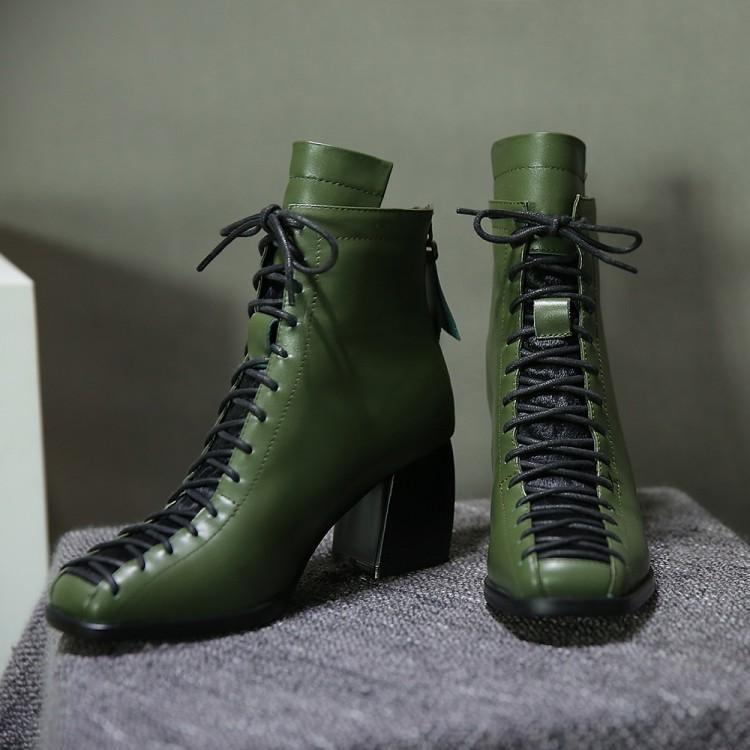 Army green Martin boots lace up personality women's boots