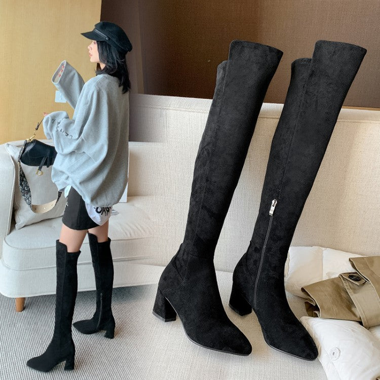 Bottes d'hiver en polaire pour femmes, cuissardes montantes et élastiques