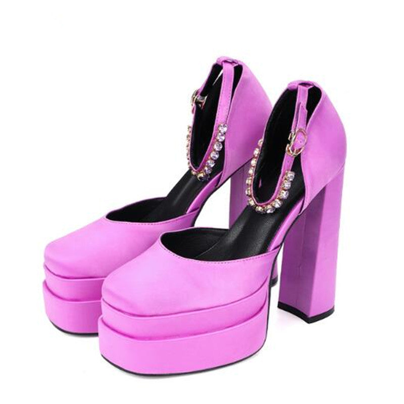 Women's Summer European And American Fashion Waterproof Platform Square Toe High-heeled Sandals