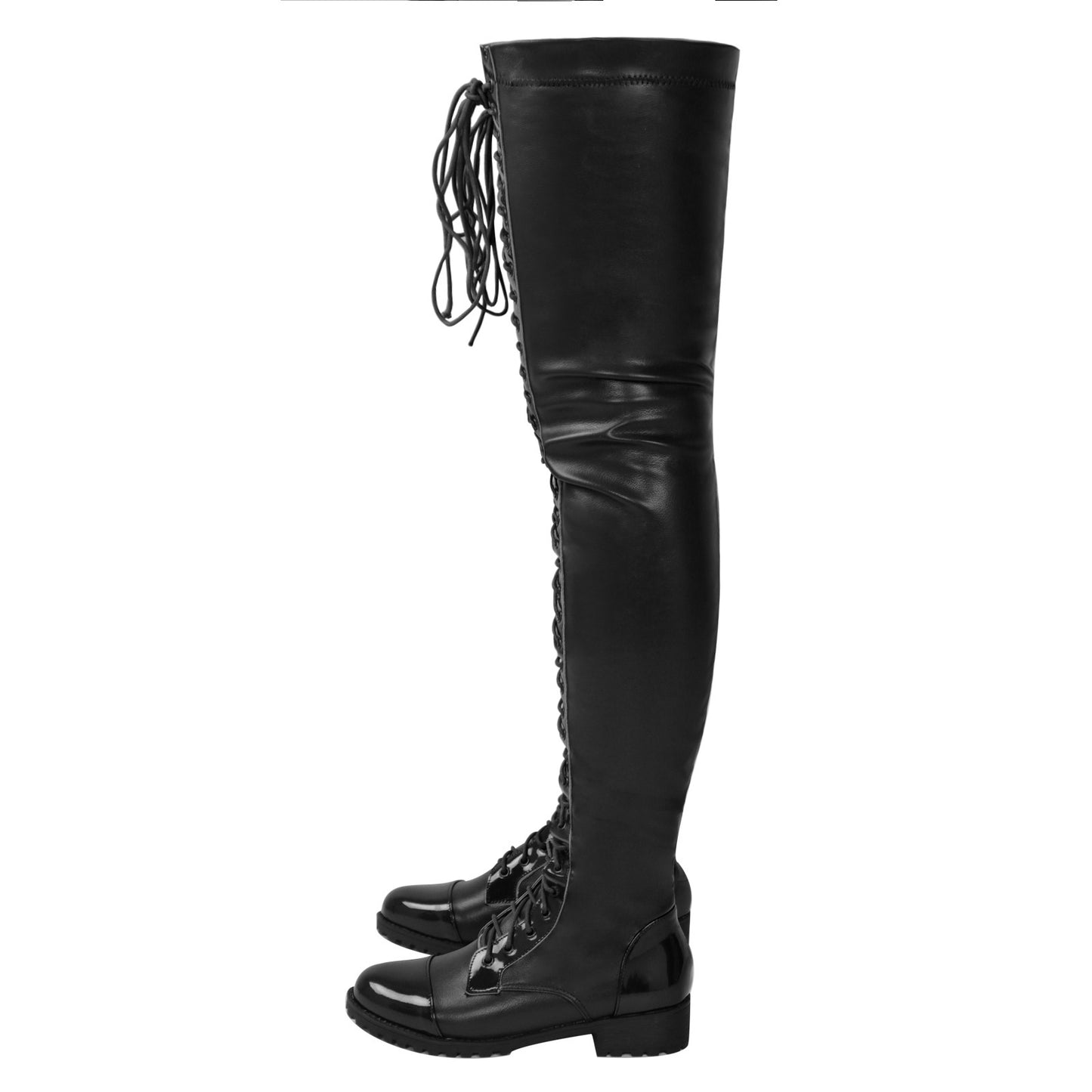 Lacets Zip latéral Talon bas sur les bas du genou Bottes en cuir pour femmes