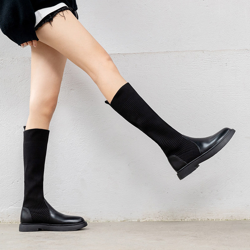 Botas con medias elásticas de punto para mujer, botas que combinan con todo, Net Celebrity Ins