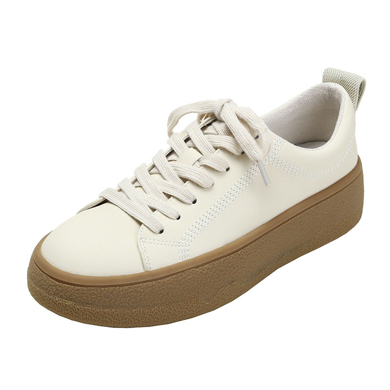 Ladies Fashion Versatile Leather Small White Sneakers