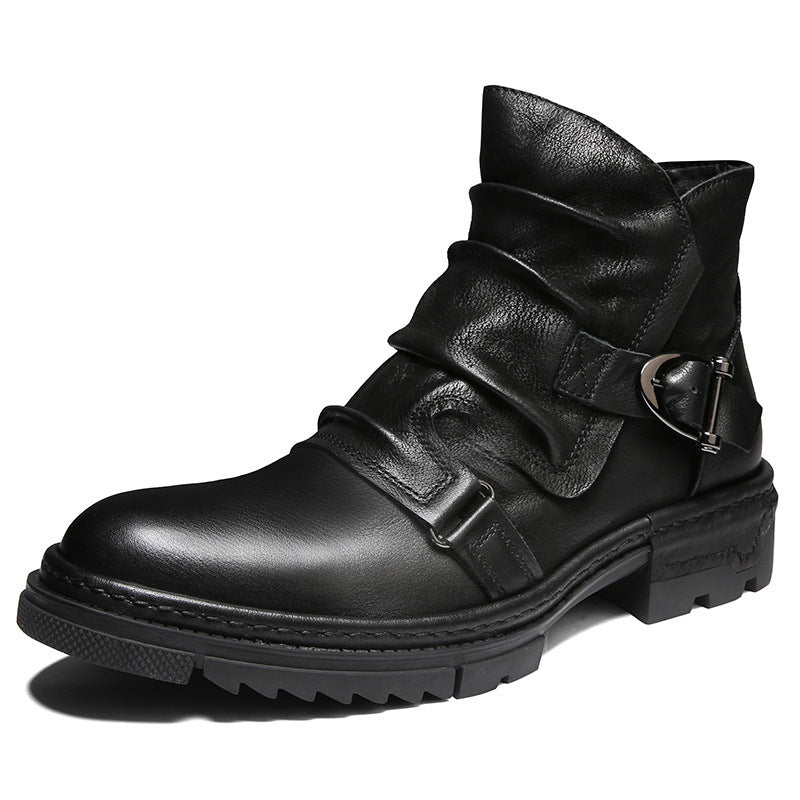 Botas retro arrugadas de cuero genuino para hombre