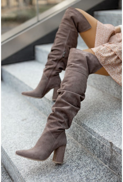 Bottes au-dessus du genou pour femmes, mode automne-hiver, talons hauts, bout pointu