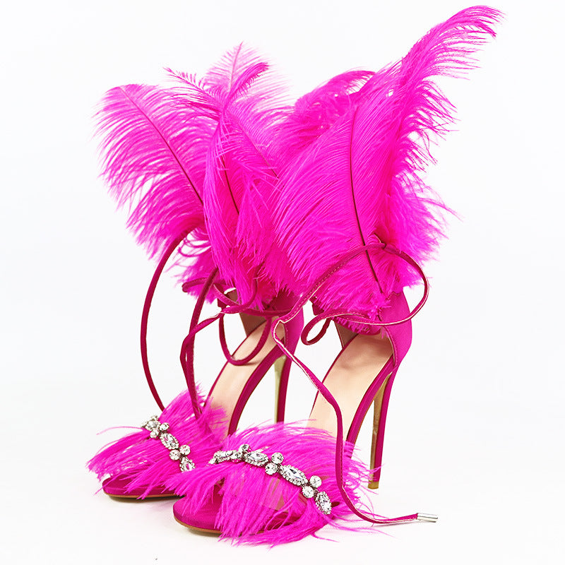 Catwalk Women's Shoes Rhinestone Feather Nightclub High Heels