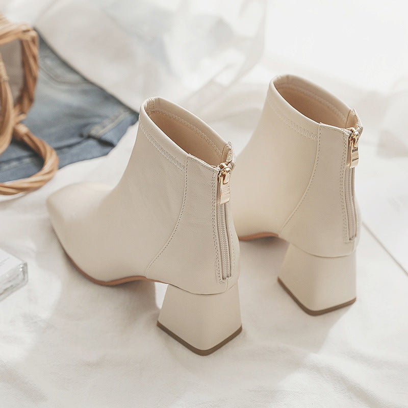 Fashion Female Mid-Heel Thick-Heel White Boots