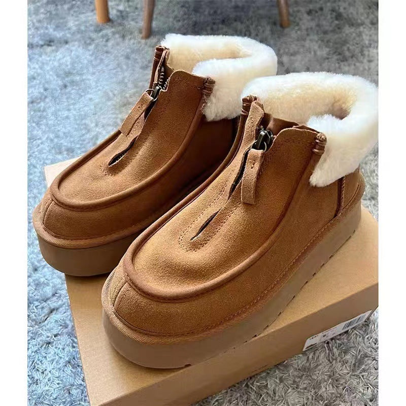 Botas de lana con cremallera frontal de moda para mujer