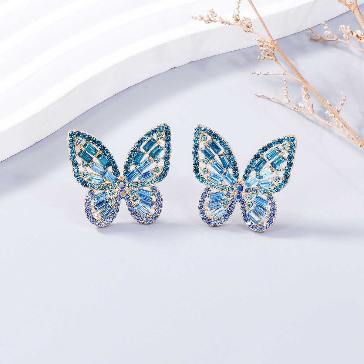 Boucles d'oreilles papillon en alliage incrusté de strass