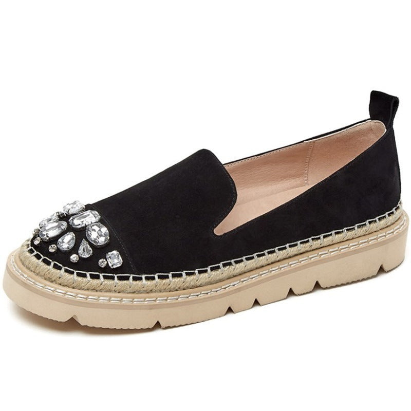 Fashionable Rhinestone Round Toe Comfortable Platform Loafers