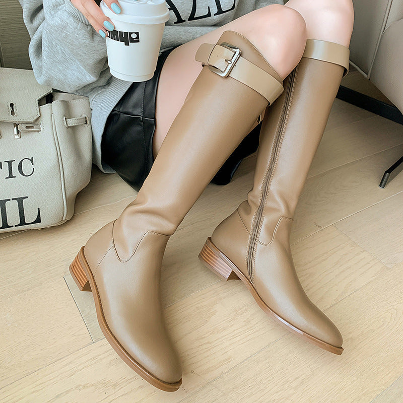 Women's Straight Boots But Small Knee Boots In Leather