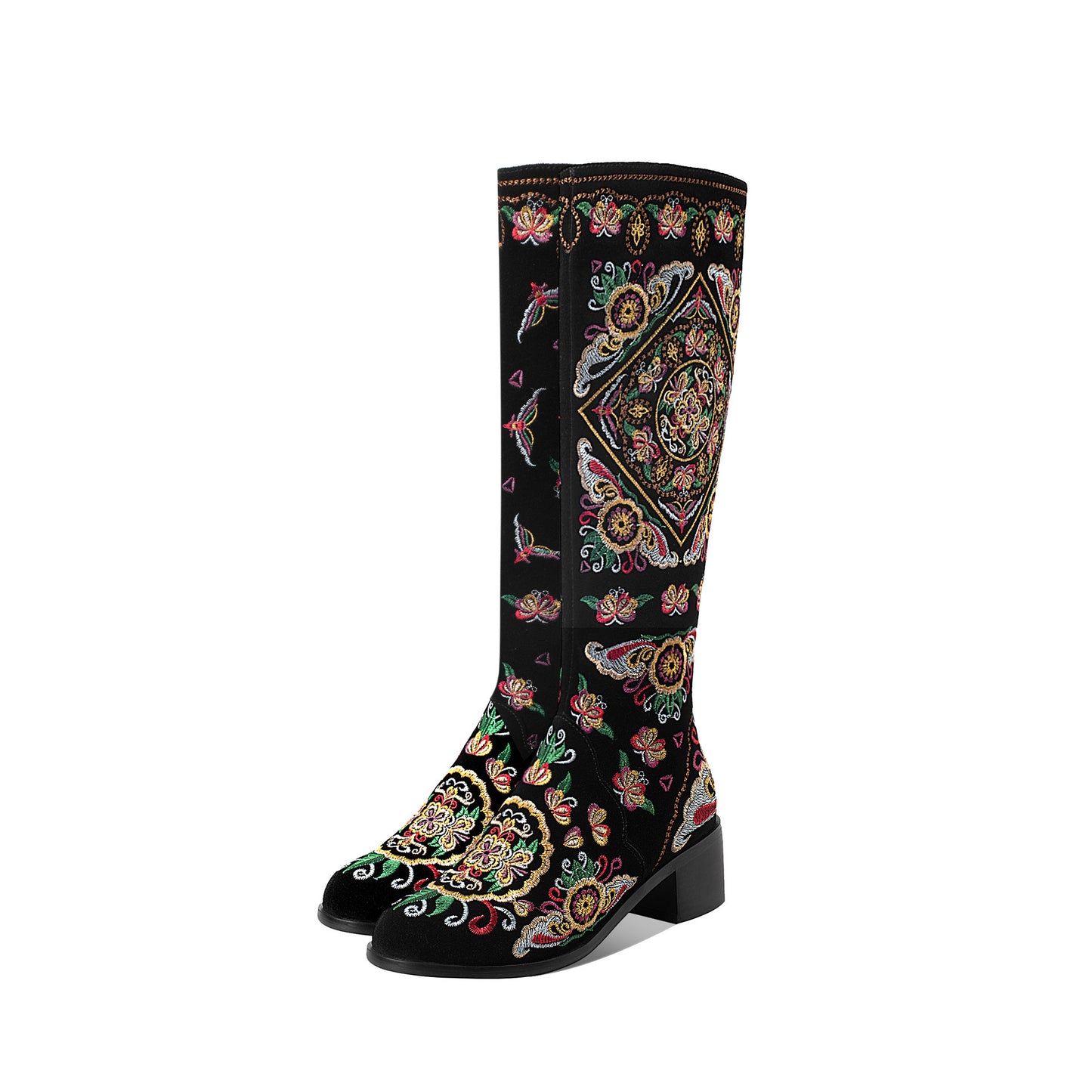 Bottes hautes à fleurs brodées givrées pour femmes