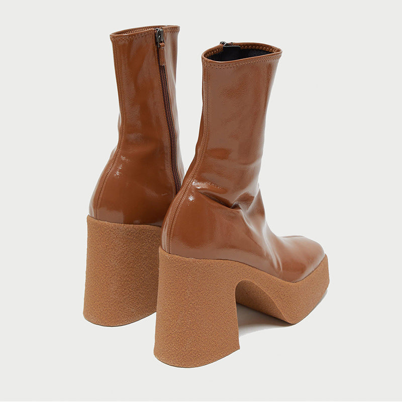 Square Toe Platform Platform High Heel Boots