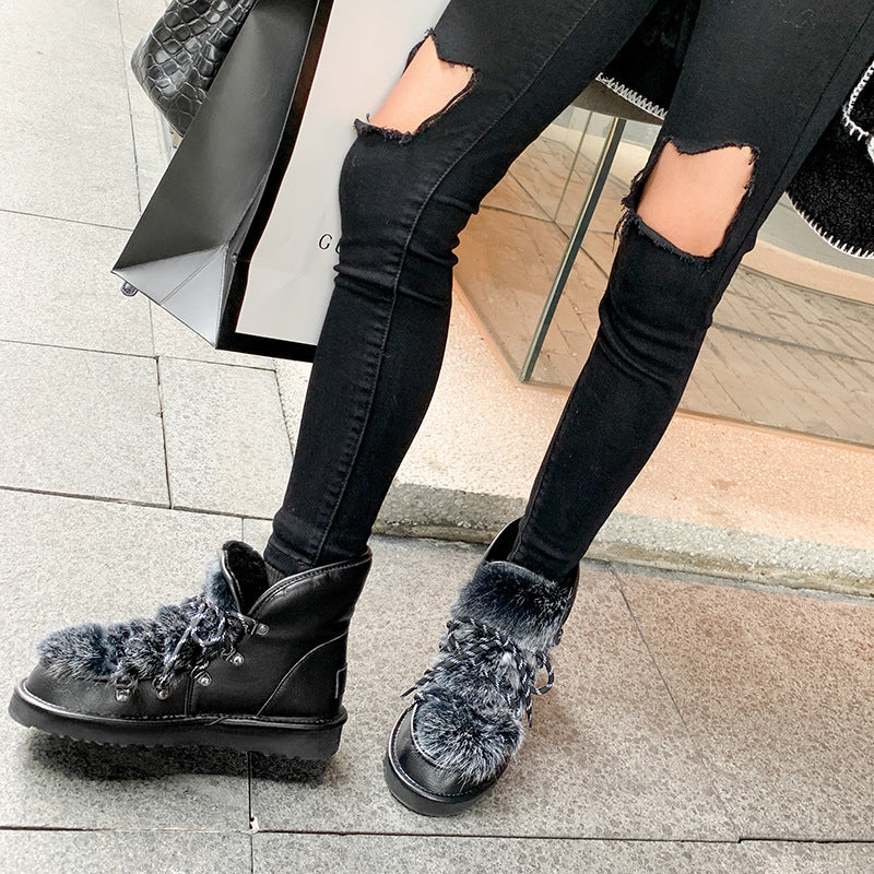 Botas de nieve con cordones y pelo de conejo