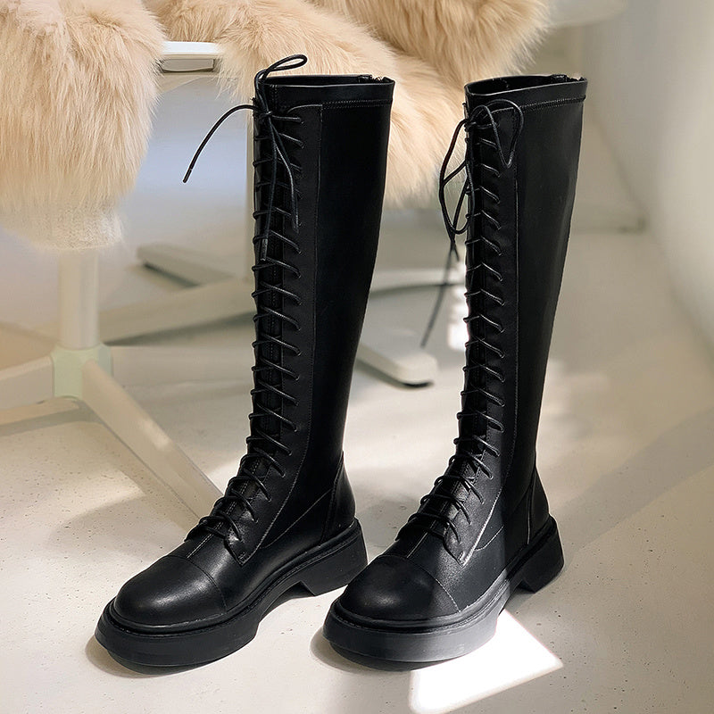 Bottes hautes à plateforme tendance et simples pour femmes