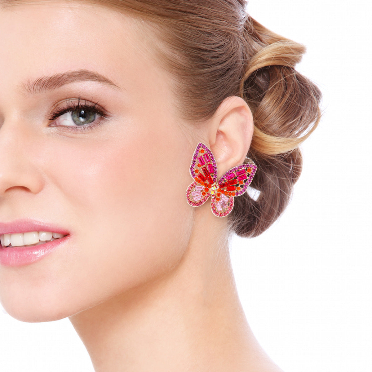 Boucles d'oreilles papillon en alliage incrusté de strass