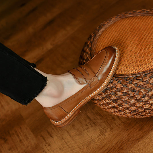 Light Brown Simple English Small Leather Shoes