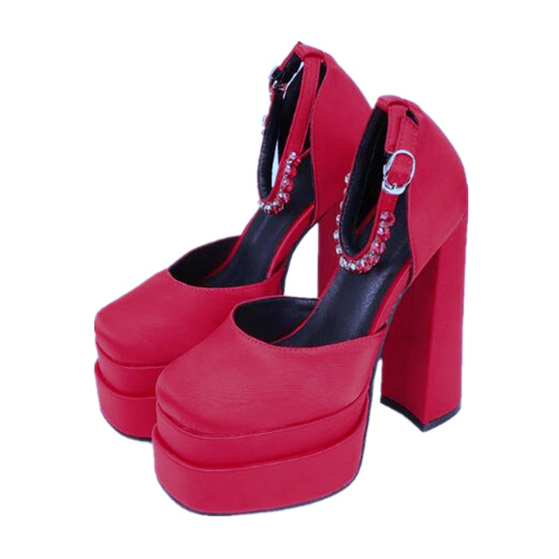 Women's Summer European And American Fashion Waterproof Platform Square Toe High-heeled Sandals