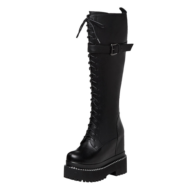 Bottes Martin intérieures noires rehaussées pour femmes, talon super haut de 12cm 