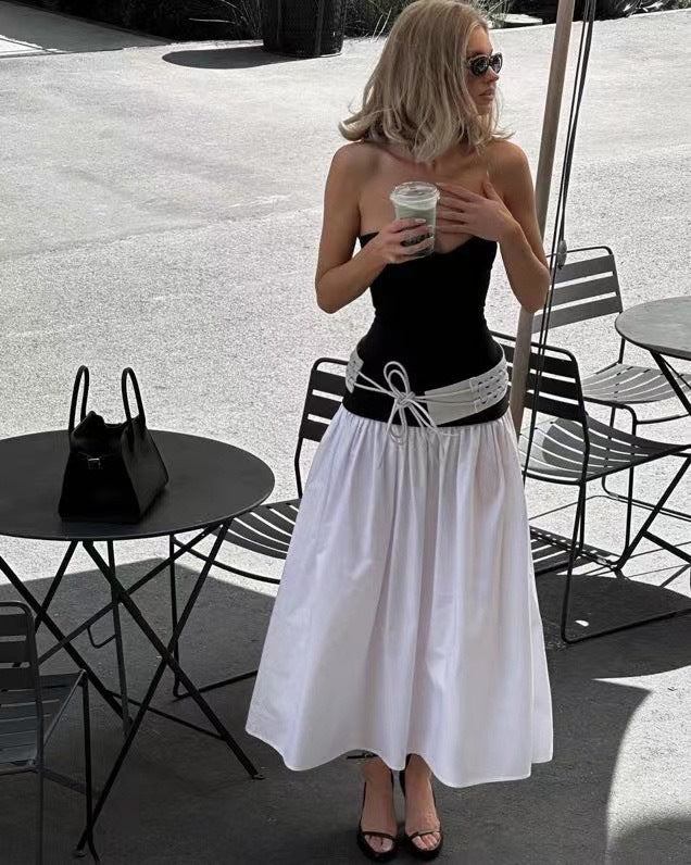 Female Romantic Sweetheart Tube Top Black And White Color-matching Dress