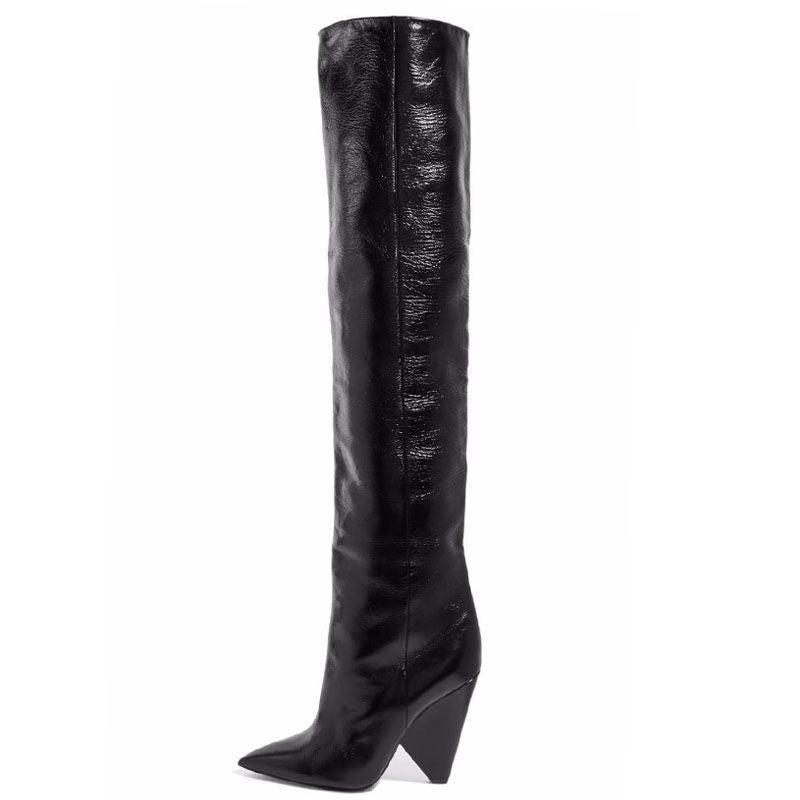 Pointed-toe Folds Profiled Heel Over The Knee Boots Women's One-step Sleeves Are Thinner