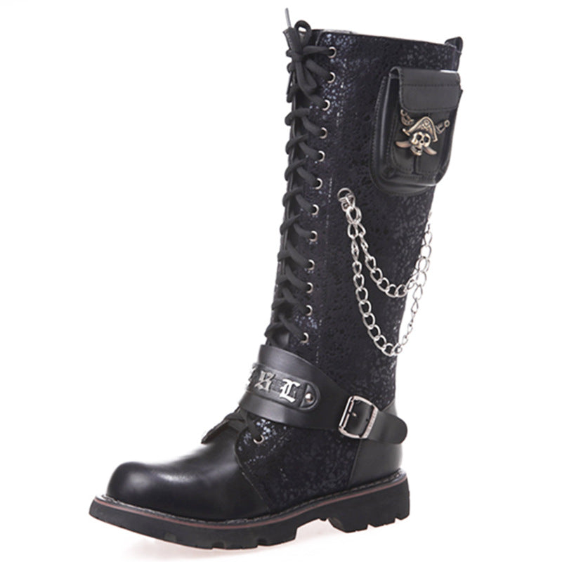 High Riding Boots Men's Frosted Locomotive Long Barrel Rock Punk