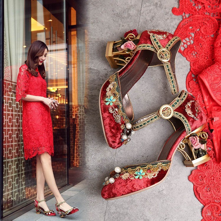 Large size retro wedding shoes women sandals