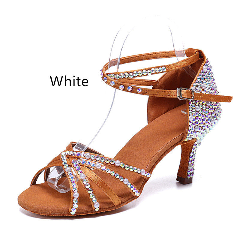 Zapatos de baile latino Rhinestone Perla Satén Mujer