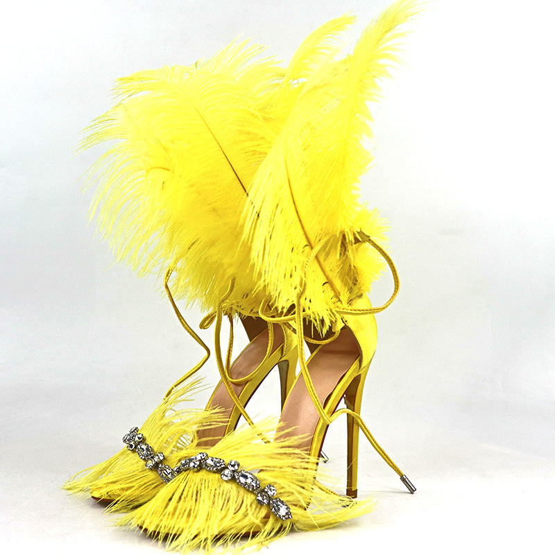 Catwalk Women's Shoes Rhinestone Feather Nightclub High Heels