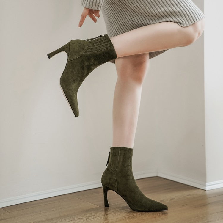 Botas cortas de mujer con punta puntiaguda y tacón de aguja de moda