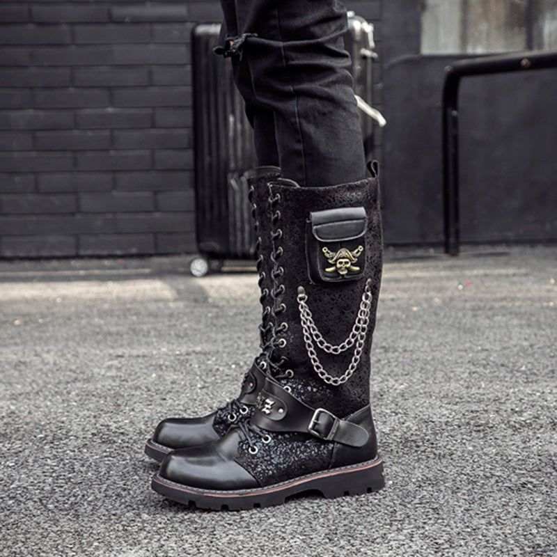 High Riding Boots Men's Frosted Locomotive Long Barrel Rock Punk