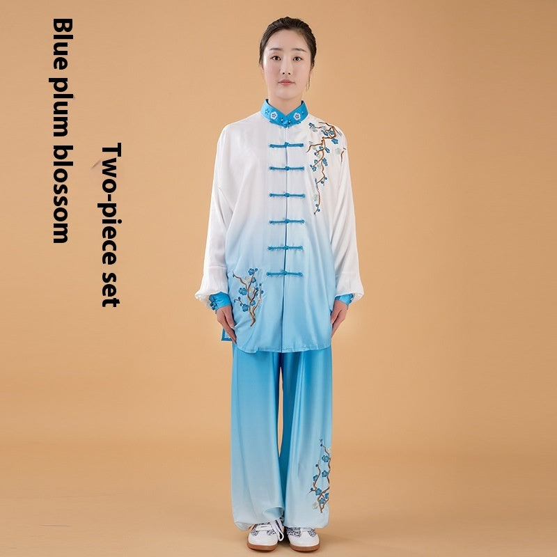 Milk Silk Gradient Color Tai Ji Suit Middle-aged And Elderly Martial Arts Costume Suit