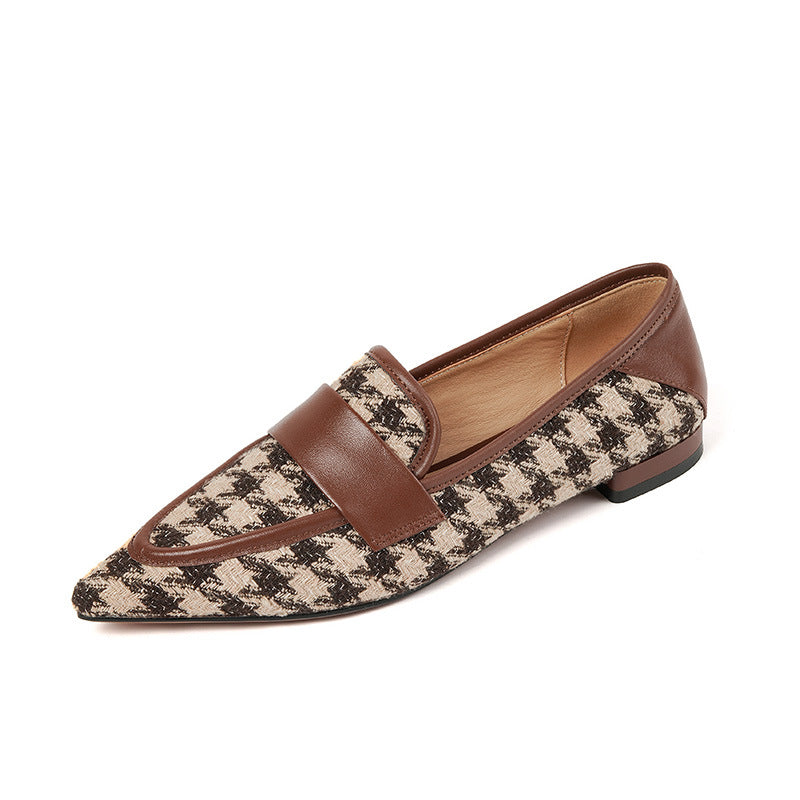 Women's Cowhide Plaid Flat Shoes