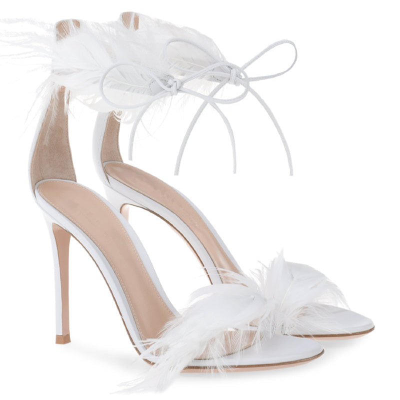 Women's Stiletto High Heels With Feather Straps