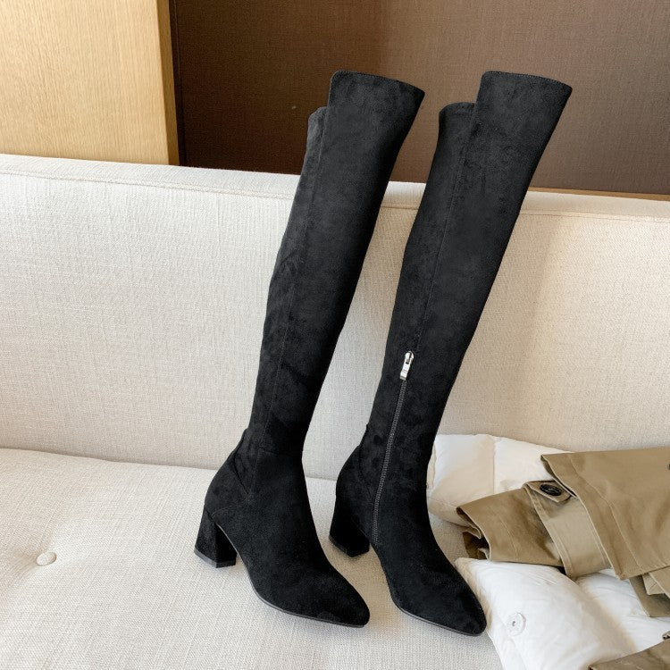 Bottes d'hiver en polaire pour femmes, cuissardes montantes et élastiques