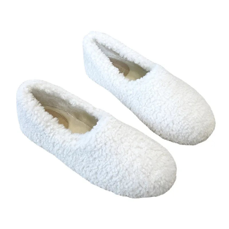 Mocassins de luxe en laine d'agneau pour Femme, chaussures d'hiver en coton, mocassins chauds en peluche, confortables et bouclés en fourrure de mouton, plates, grande taille 40-43