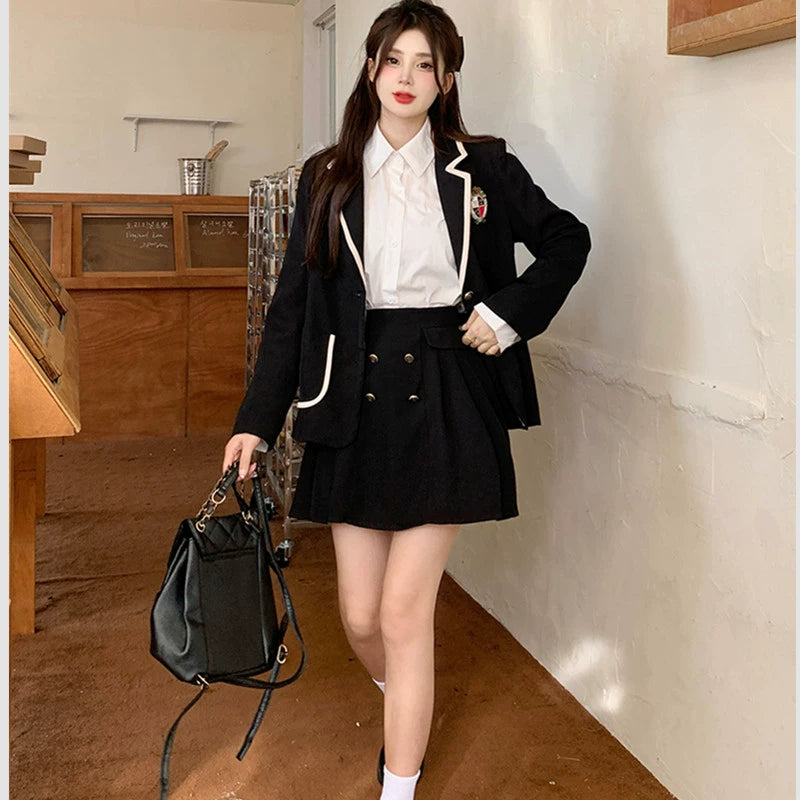 Large Size Plus Size Ladies Cute Pleated Skirt Two-Piece Suit Jacket