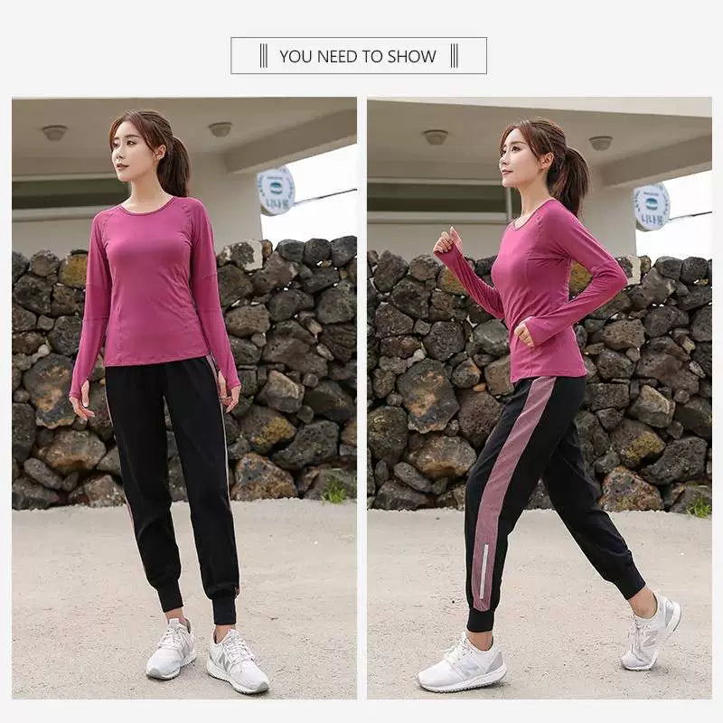 Ropa de Yoga de otoño de talla grande para mujer, chica regordeta, gimnasio, ropa de secado rápido, traje para correr, traje deportivo de manga larga Suelto de 100,00 kg