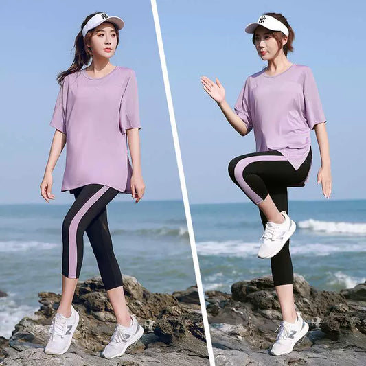 New Arrival plus Size Yoga Wear Women's Summer Loose Gym Sports Suit Fat mm 100.00kg Running Quick-Drying Outfit Suit