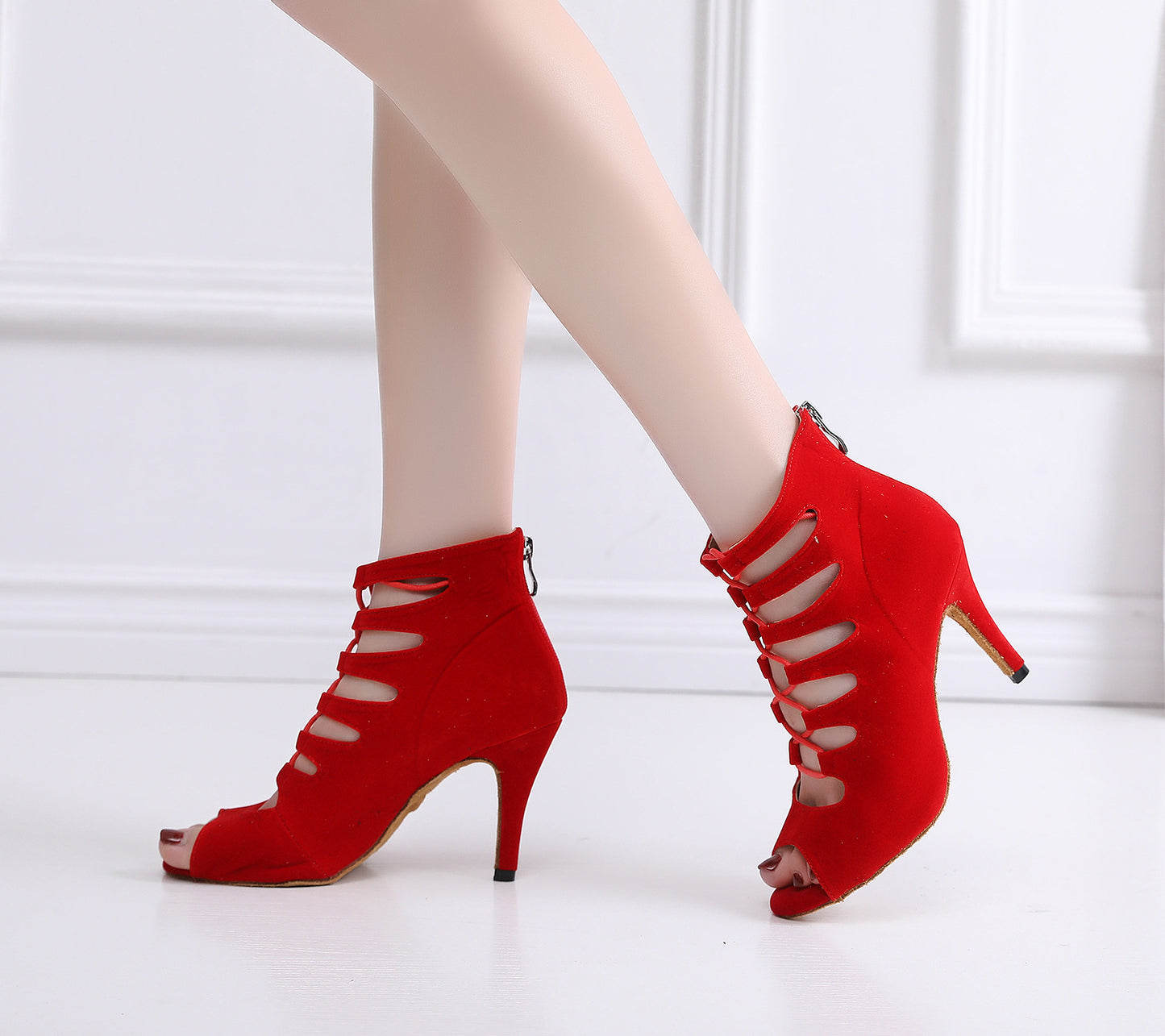 Tacones altos con punta abierta y parte inferior suave para mujer, color rojo