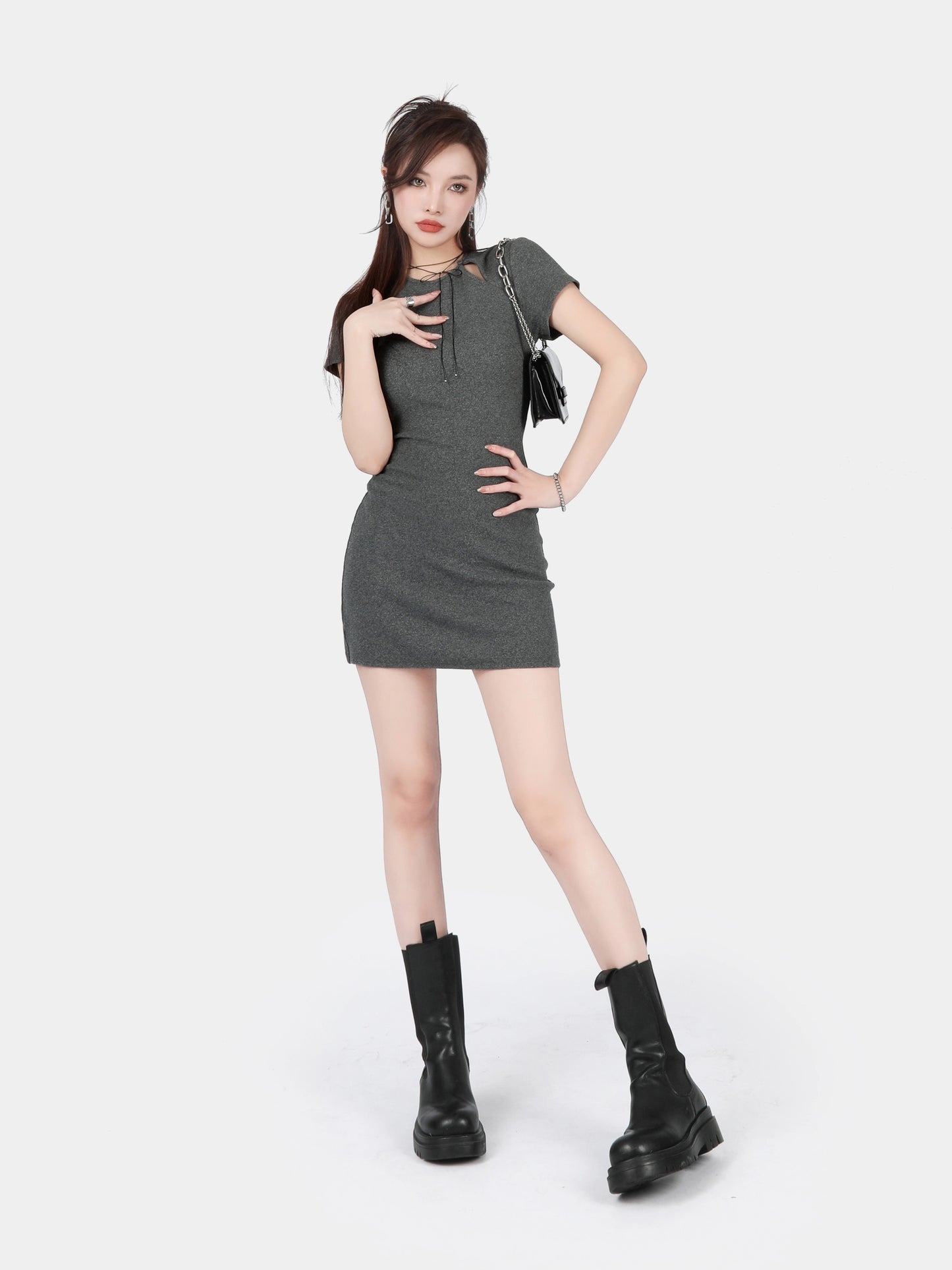 Mucha Slim-Fit Small round Neck Cotton Short Sleeve T-shirt Skirt