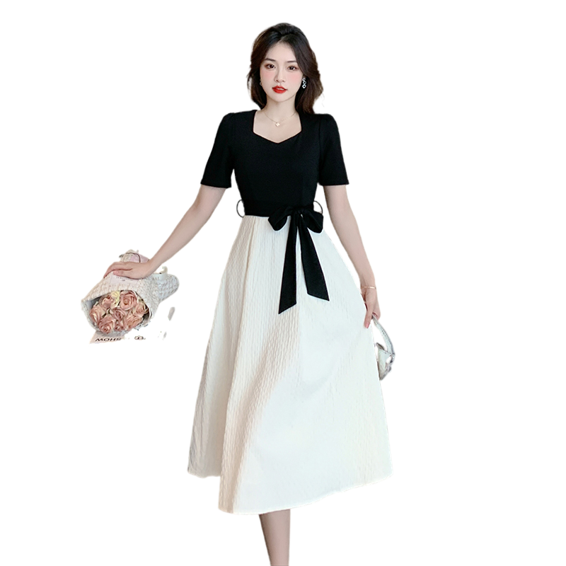 French style Graceful Black Patchwork Dress Women Summer 2024 New Chic Design Sense Hepburn Style Small Man