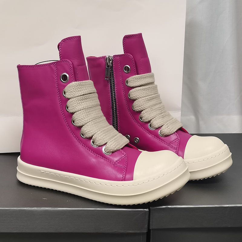 Zapatos de cuero de alta calidad, zapatillas deportivas para hombre, botas cortas de cuero informales para mujer, zapatos de talla grande para parejas