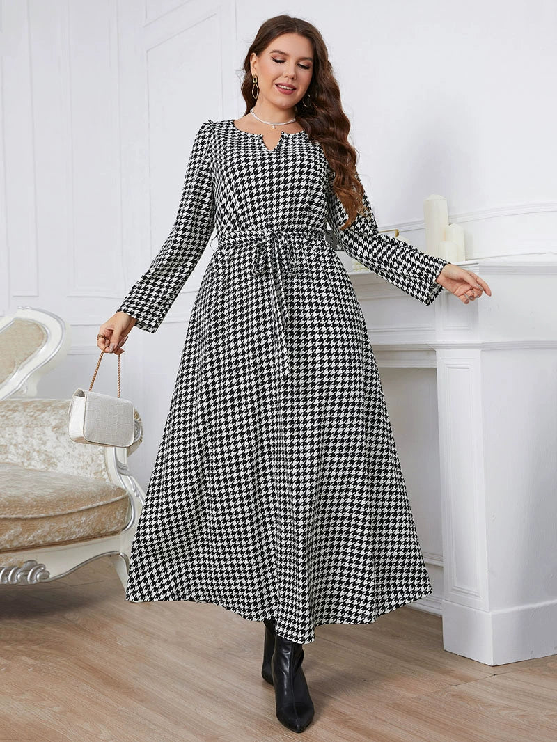 Plus Size Women Autumn Casual Loose Plaid Party Dinner Dress