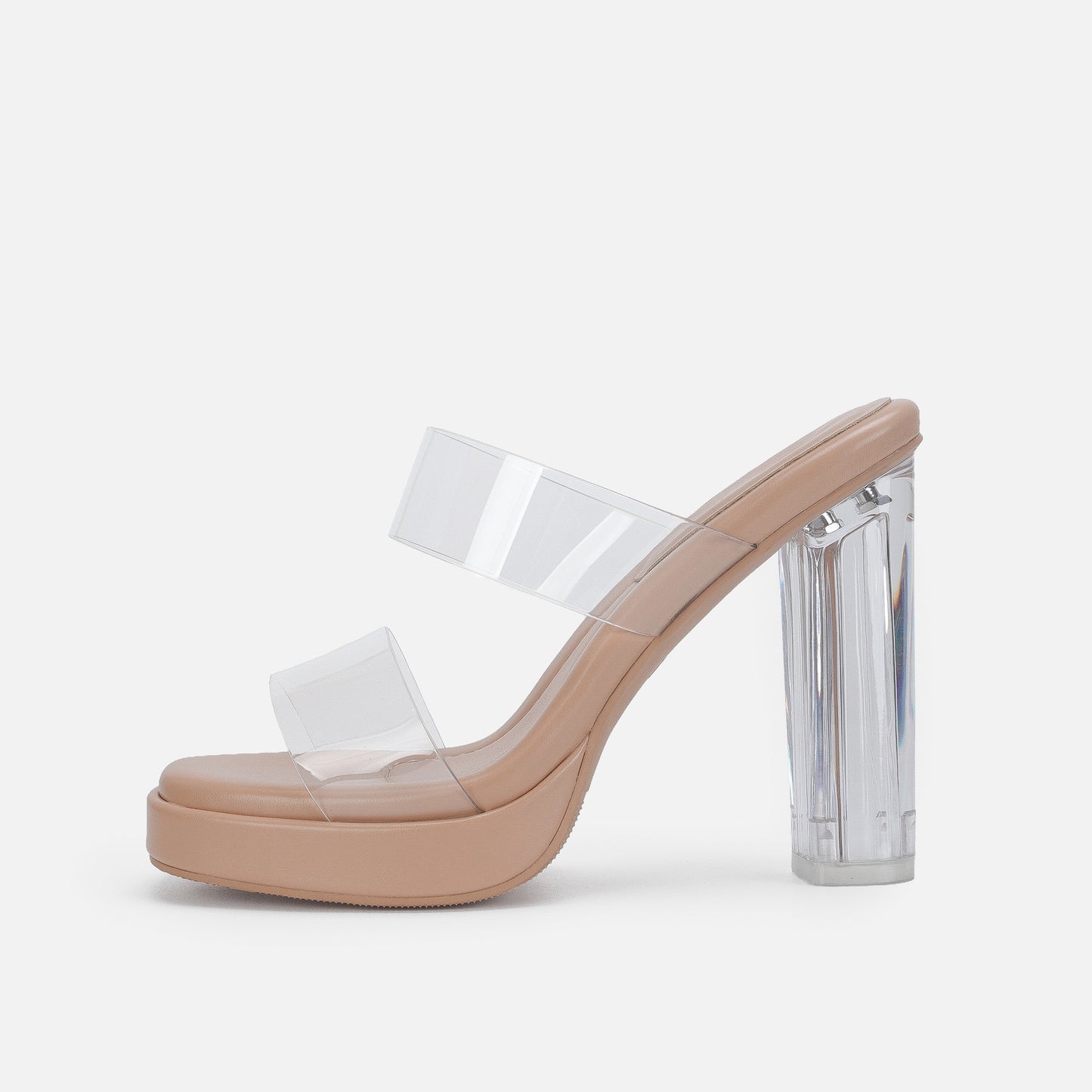 Sandalias de tacón alto con correa en el tobillo para mujer, zapatos de tacón grueso de cristal transparente para uso exterior